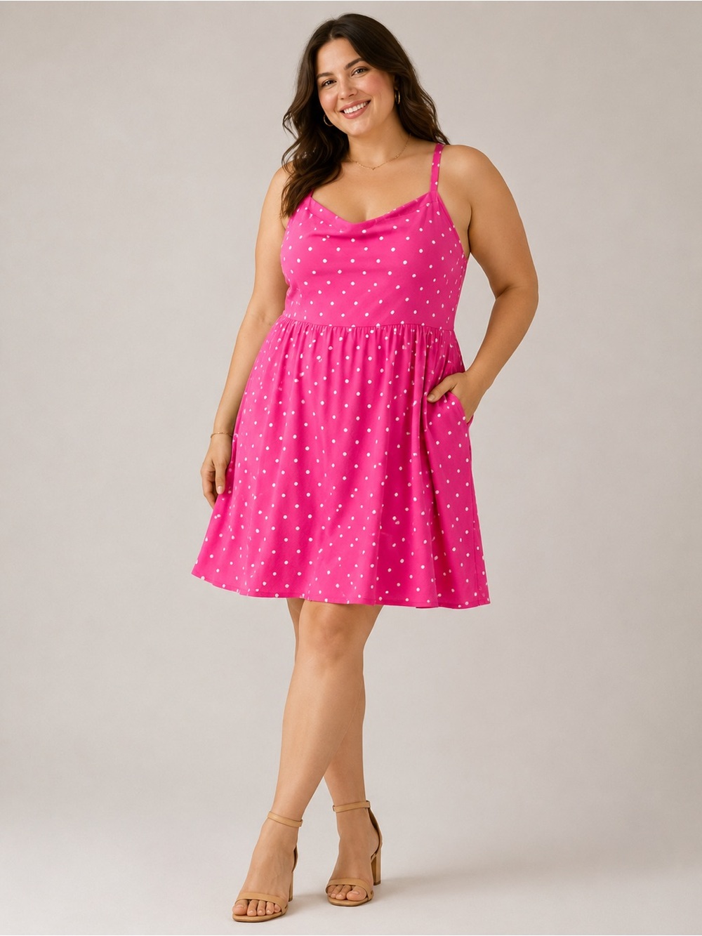 NWOT torrid Hot Pink Polka Dot Slip Dress with Adjustable Straps